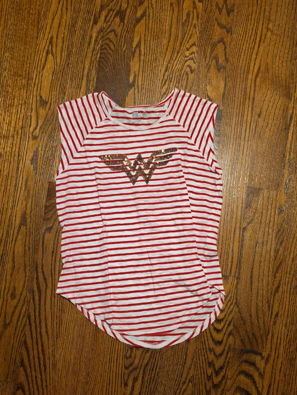 GAP X DC Red & White Striped Tank with Sequin Wonder Woman Emblem